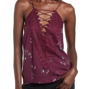 Elegant Burgundy Lace Trim Women's Top